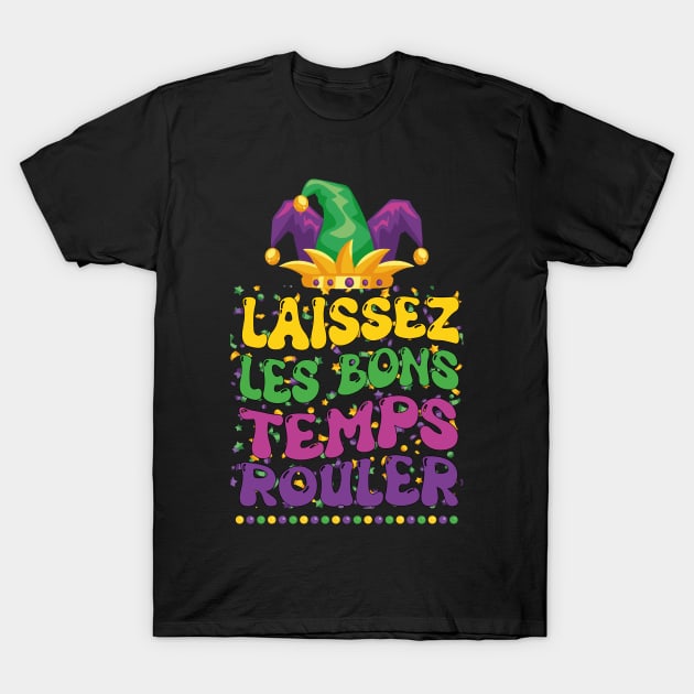 Laissez Les Bons Temps Rouler Mardi Gras Jester Hat Groovy T-Shirt by JUST PINK